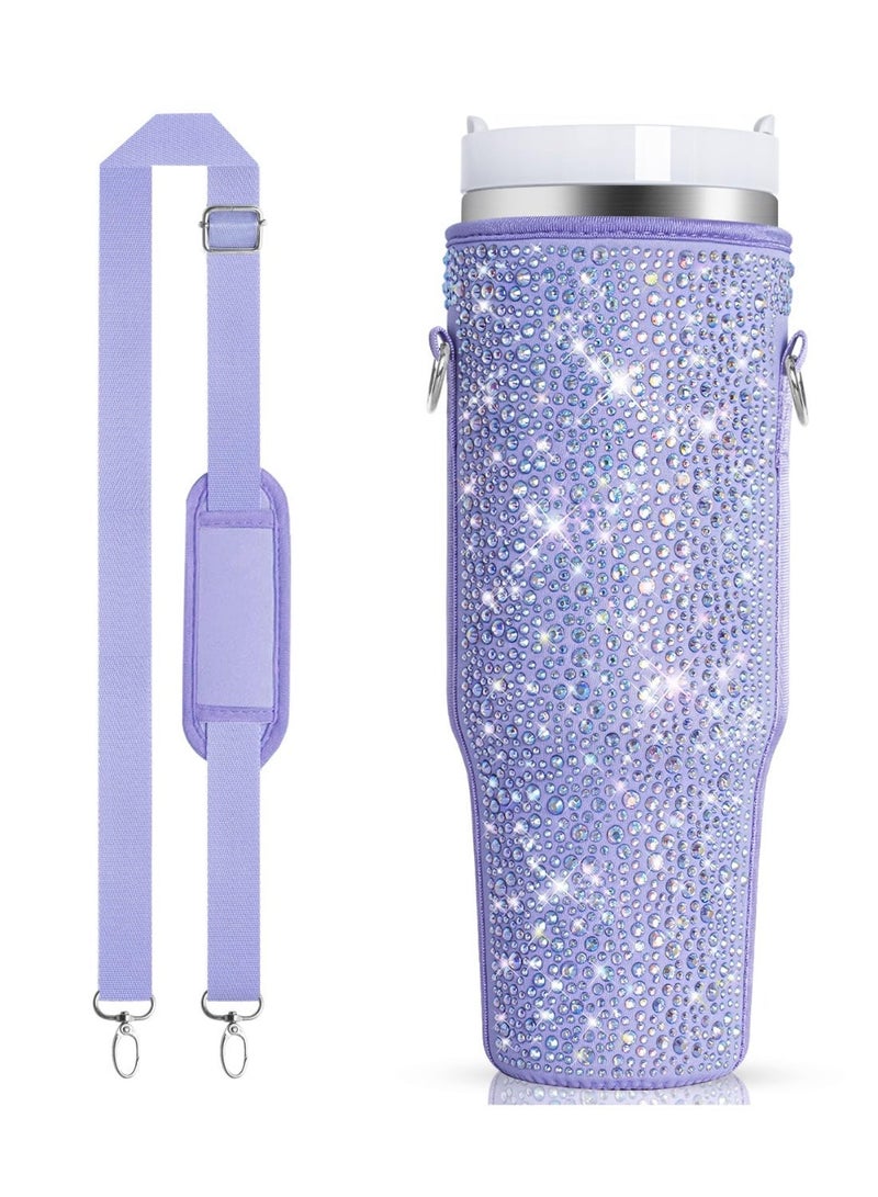 Bling Water Bottle Carrier Bag for Stanley Quencher H2.0 & Adventure 40 oz Tumbler with Handle, Neoprene Water Bottle Holder with Adjustable Strap for Stanley Cup Accessories - Image 1
